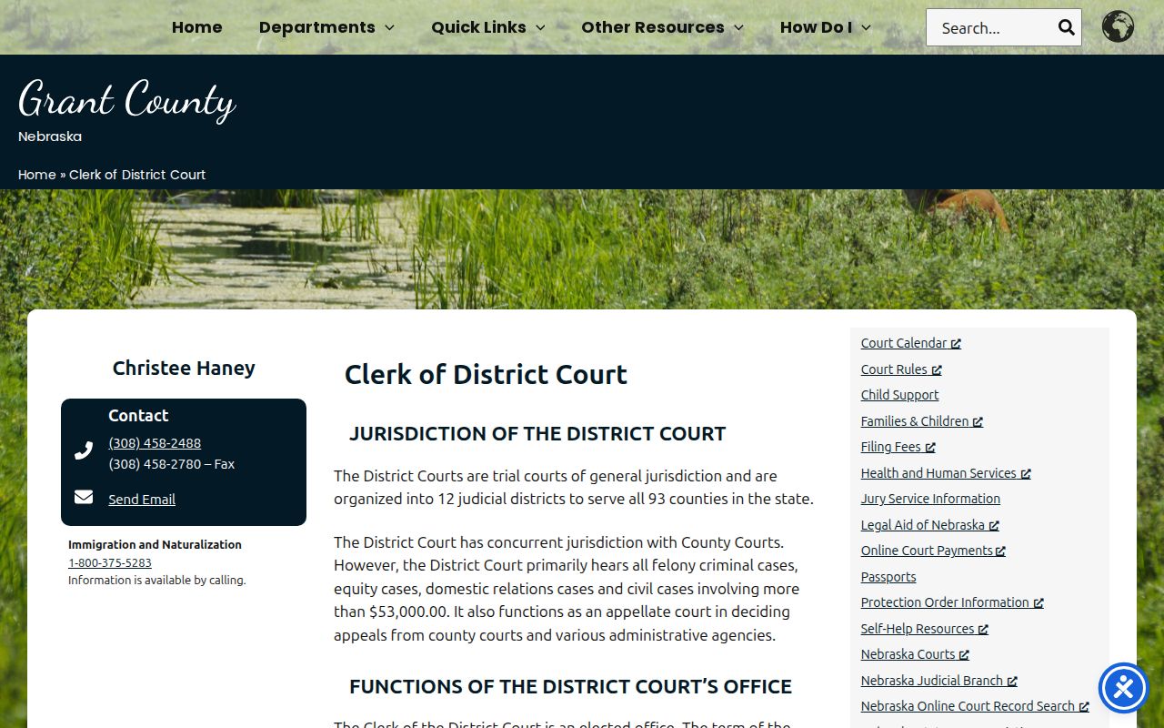 Grant County warrant records District Court clerk page