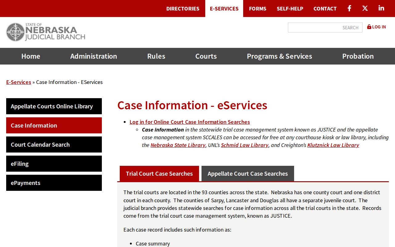 Grant County warrant check Nebraska JUSTICE case fields