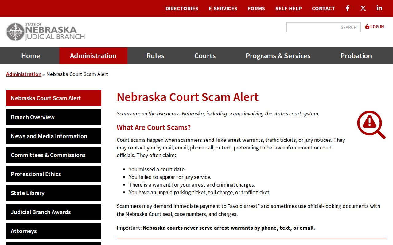 Grant County traffic warrant records Nebraska court scam warning