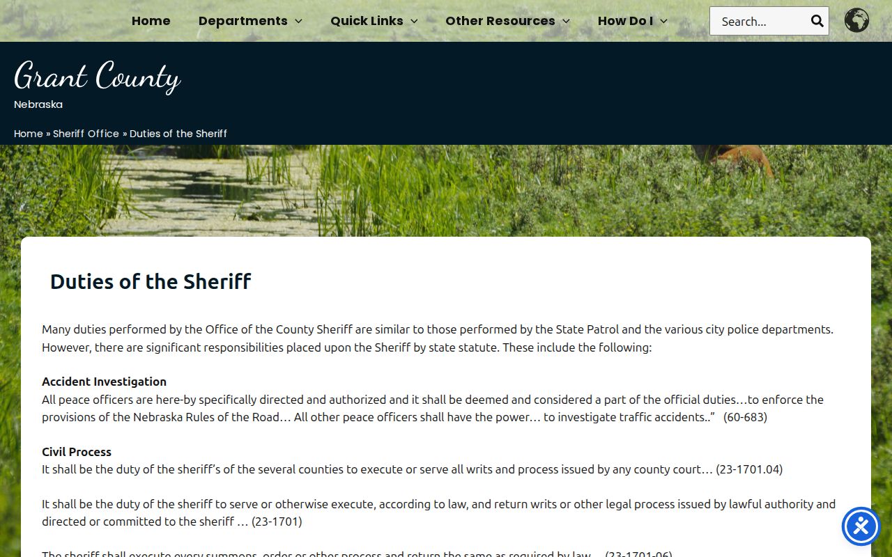 Grant County bench warrant records sheriff duties